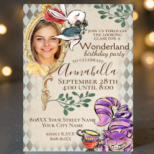 Alice i Wonderland med Photo Temaparty Inbjudningar