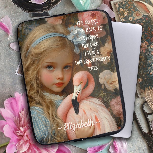 Alice i Wonderland med Rosa Flamingo Laptop Fodral (Skapare uppladdad)