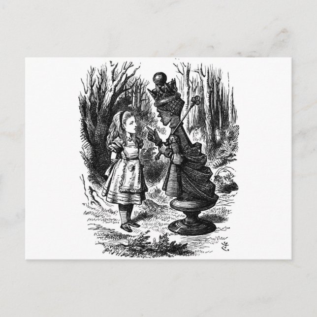 Alice i Wonderland Meets Red Queen Chess Biet Vykort (Framsida)