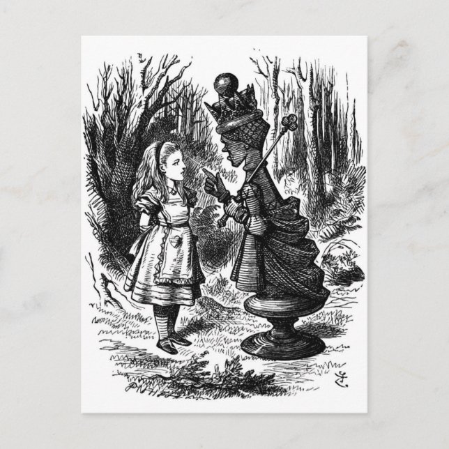 Alice i Wonderland Meets Red Queen Chess Biet Vykort (Framsida)