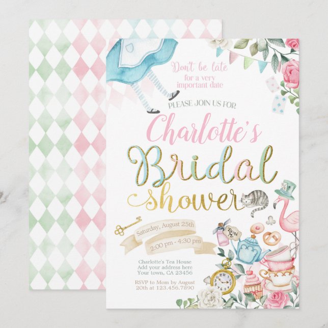 Alice i Wonderland Möhippa Inbjudningar (Fram/baksida)