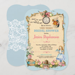 Alice i Wonderland möhippa Invitaiation Blue Inbjudningar