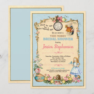 Alice i Wonderland möhippa Invitaiation Blue Inbjudningar