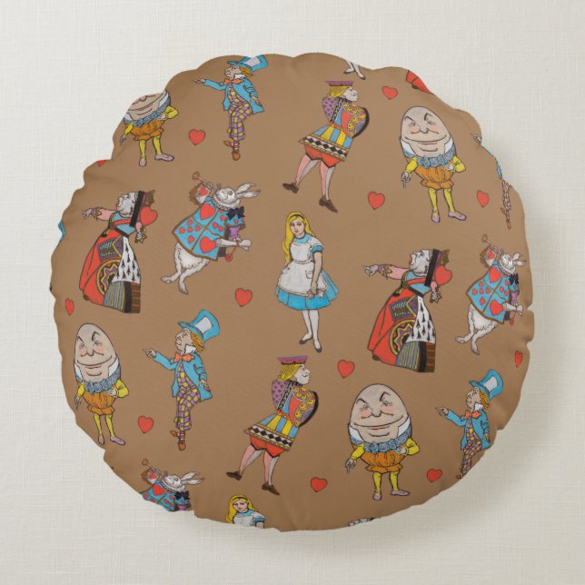 Alice i Wonderland Mönster Round Pillow Rund Kudde (Framsidan)