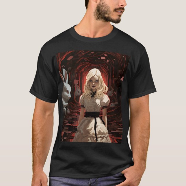 Alice i Wonderland Mörk Surrealistiska T Shirt (Framsida)