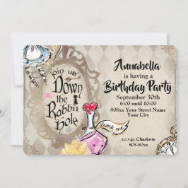 Alice i Wonderland Ner Kanin Hål Party Inbjudningar