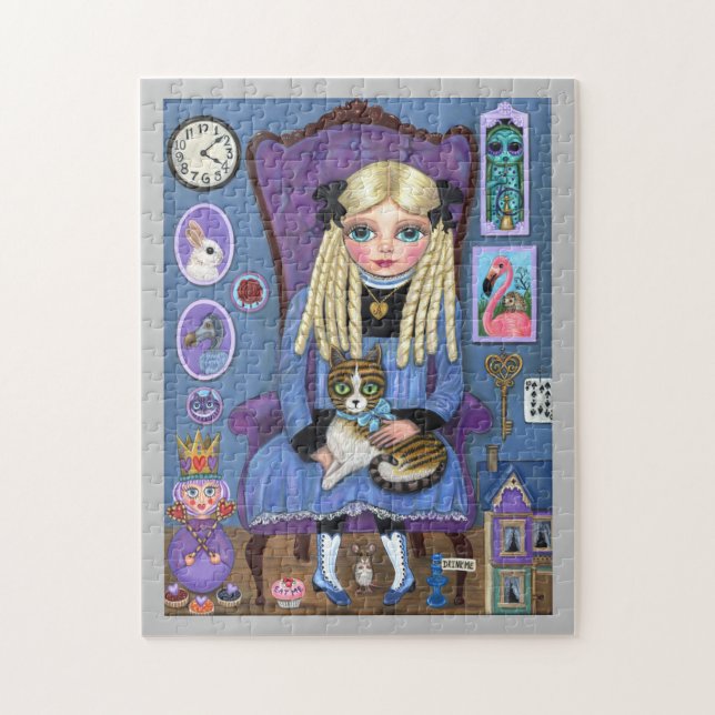Alice i Wonderland och Dinah Cat Cute Fairy Tale Pussel (Vertikal)