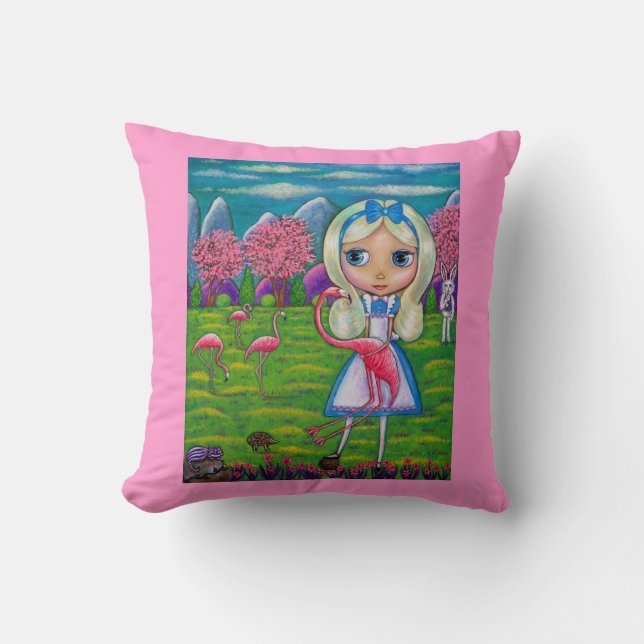 Alice i Wonderland och Flamingos Kudde (Framsida)