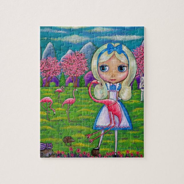 Alice i Wonderland och Flamingos Puzzle Pussel (Vertikal)