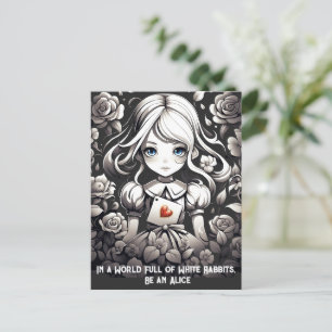 Alice i Wonderland och ro blommigt Fantasy Vykort