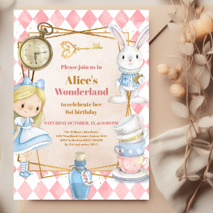Alice i Wonderland One-derland 1st Birthday Inbjudningar