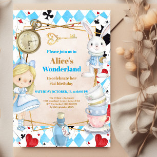 Alice i Wonderland One-derland 1st Birthday Inbjudningar