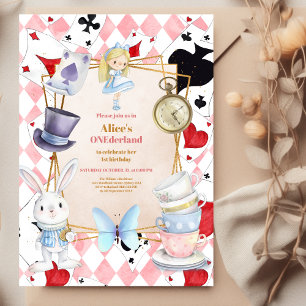 Alice i Wonderland One-derland 1st Birthday Inbjudningar