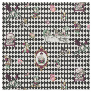 Alice i Wonderland på Black and White Harlequin Tyg