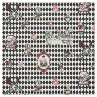 Alice i Wonderland på Black and White Harlequin Tyg