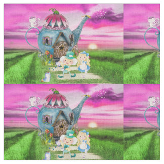 Alice i Wonderland på Tea pot Background Tyg