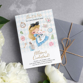 Alice i Wonderland Par-Tea First Födelsedagsfest Inbjudningar