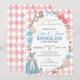 Alice i Wonderland Party, Twillingar 3:e födelseda Inbjudningar