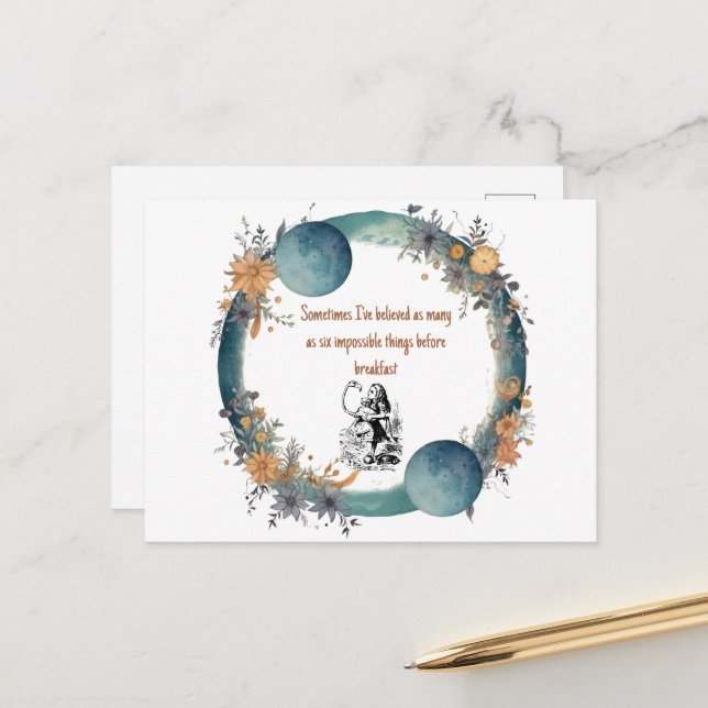 Alice i Wonderland Quote, Omöjlig Sak Art Helg Vykort (Fram/Back In Situ)
