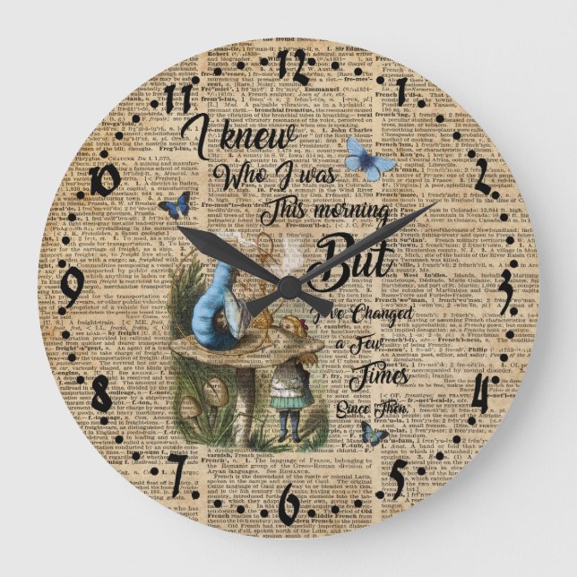 Alice i Wonderland Quote Vintage Dictionary Art Stor Klocka (Framsida)