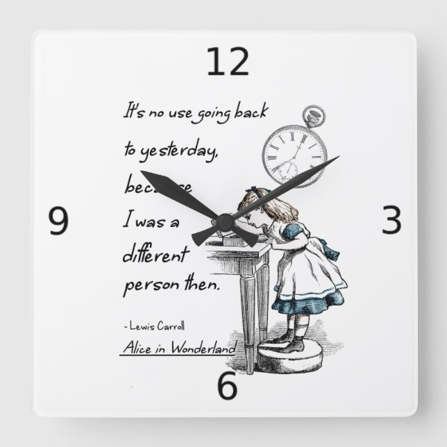 Alice i Wonderland Quotes Watch Fyrkantig Klocka (Framsida)