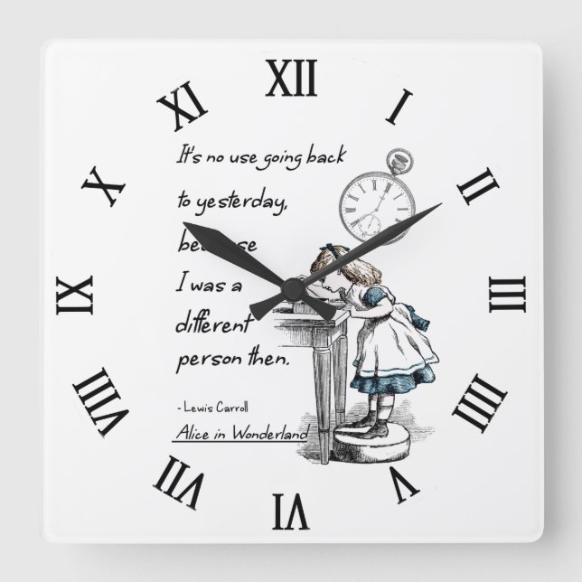 Alice i Wonderland Quotes Watch Fyrkantig Klocka (Framsida)