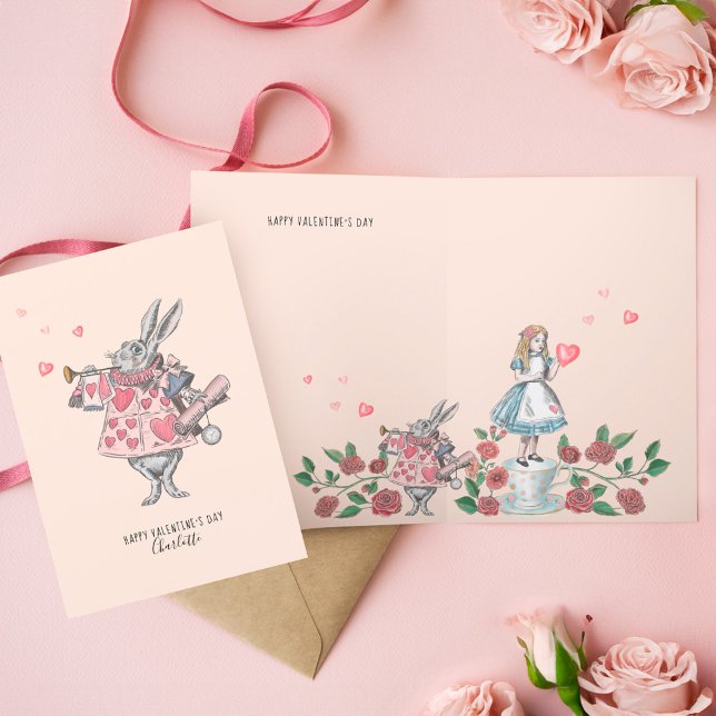 Alice i Wonderland Rabbit Glad Valentine Day Helgkort (Alice In Wonderland Rabbit Happy Valentine's Day Holiday Card)