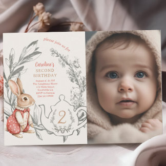 Alice i Wonderland Rabbit Tea 2:a födelsedagen Inbjudningar