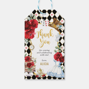 Alice i Wonderland Red Blommigt Birthday Tea Party Presentetikett