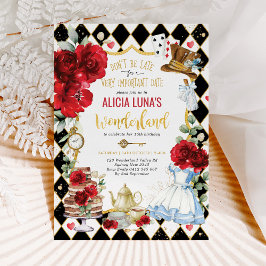 Alice i Wonderland Red Blommigt Mad Tea Birthday Inbjudningar