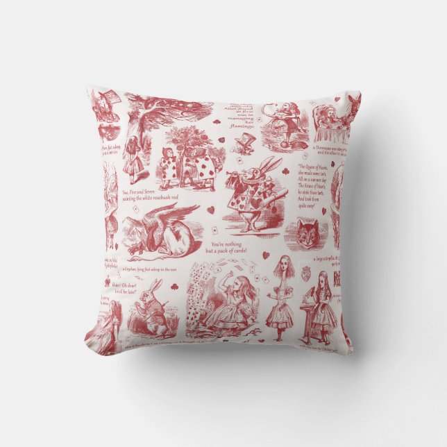 Alice i Wonderland Red Toile Quotes Kudde (Framsida)