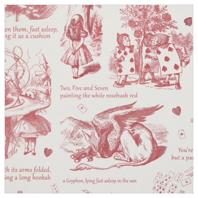 Alice i Wonderland Red White Toile Tyg (Provkarta)