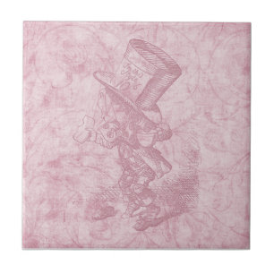 Alice i Wonderland Rosa Blommigt Art Mad Hatter Kakelplatta