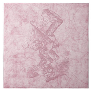 Alice i Wonderland Rosa Blommigt Art Mad Hatter Kakelplatta