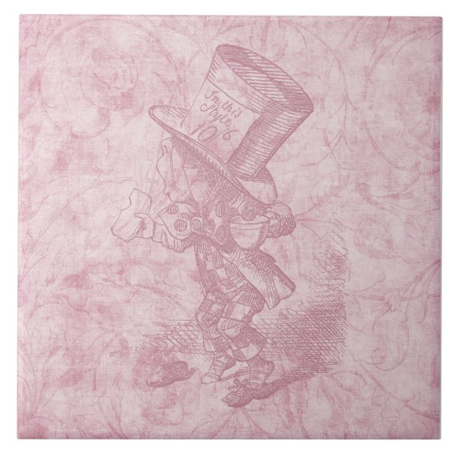 Alice i Wonderland Rosa Blommigt Art Mad Hatter Kakelplatta (Framsidan)