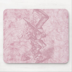 Alice i Wonderland Rosa Blommigt Art Mad Hatter Musmatta