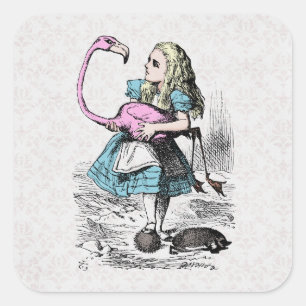 Alice i Wonderland Rosa Flamingo Croquet Fyrkantigt Klistermärke