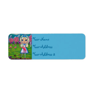 Alice i Wonderland Rosa Flamingos Stort öga Art Returadress Etikett