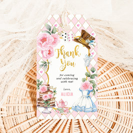 Alice i Wonderland Rosa Flower Birthday Tea Party Presentetikett