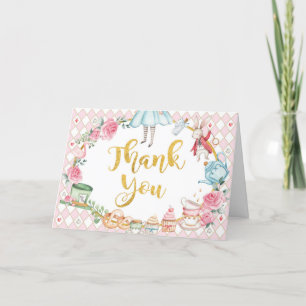 Alice i Wonderland Rosa Guld Birthday Tea Party Tack Kort