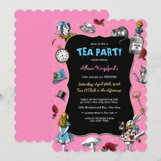 Alice i Wonderland Rosa Tea Party Inbjudningar
