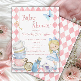 Alice i Wonderland Rosa Whimsical Baby Shower Inbjudningar