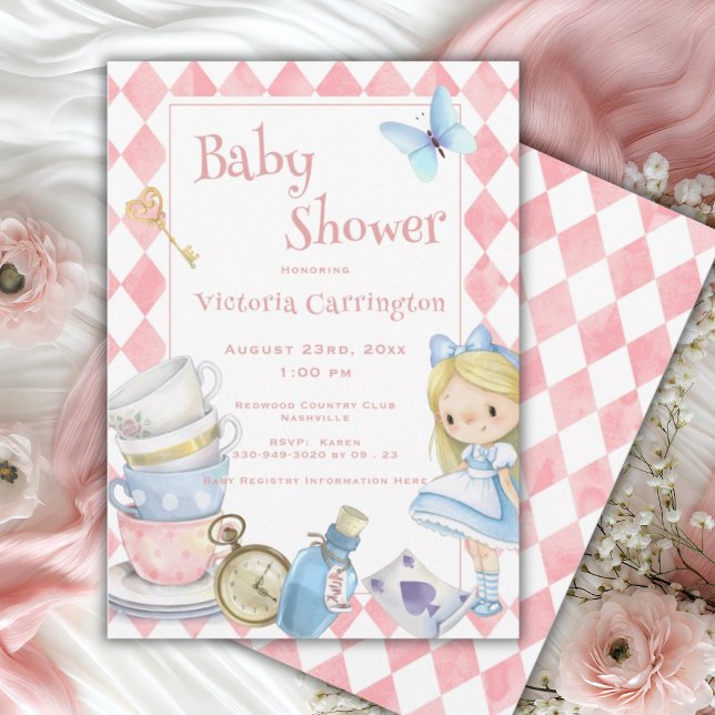 Alice i Wonderland Rosa Whimsical Baby Shower Inbjudningar (Skapare uppladdad)