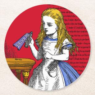 + Alice i Wonderland + Round Papper Underlägg Rund