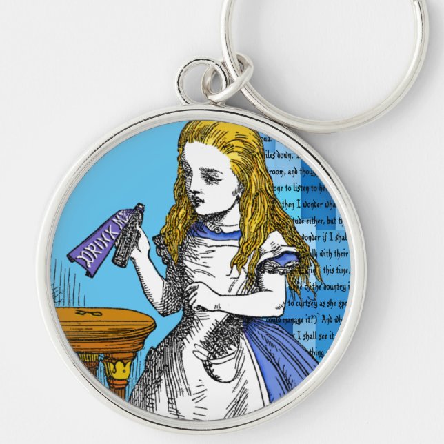 Alice i Wonderland Rund Silverfärgad Nyckelring (Framsidan)