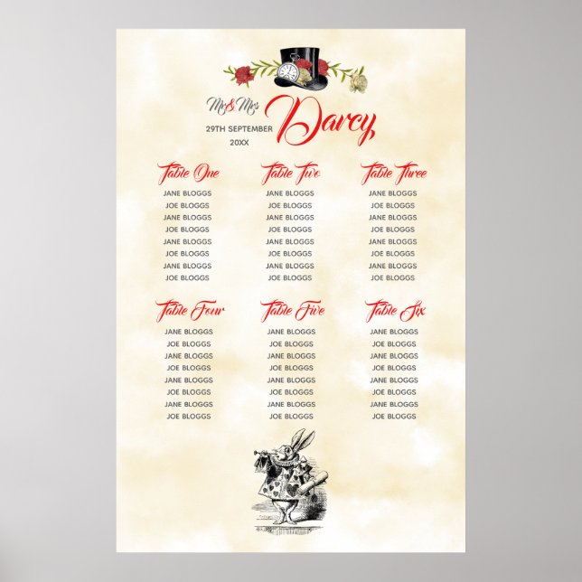 Alice i Wonderland Seating Chart Poster (Framsidan)