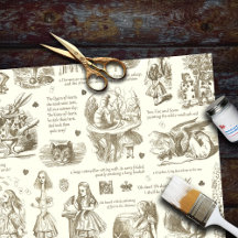 Alice i Wonderland Sepia Beige Toile-citat