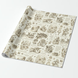 Alice i Wonderland Sepia Beige Toile-citat Presentpapper
