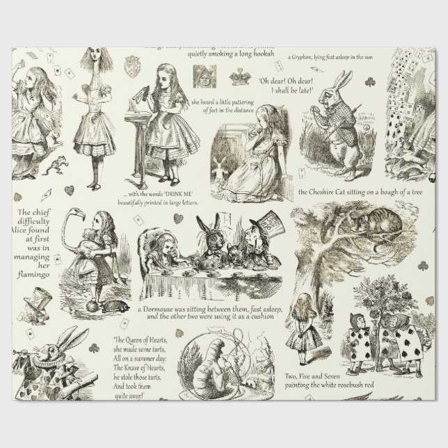 Alice i Wonderland Sepia Beige Toile-citat Presentpapper (Seam)