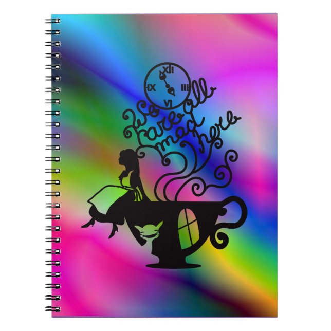 Alice i Wonderland. Silhouette-illustration Anteckningsbok Med Spiral (Framsidan)